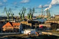 View of the shipyard and port - industry part of the city of Gdansk GdaÃÂ Ã¢â¬Å¾sk with shipyard constructions and cranes. Poland Royalty Free Stock Photo